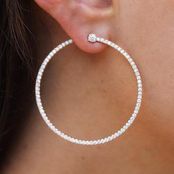 Golden Round Cut White Sapphire Hoop Earrings