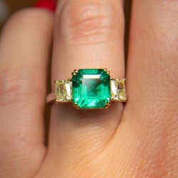 Two Tone Asscher Cut Emerald & Yellow Color Engagement Ring