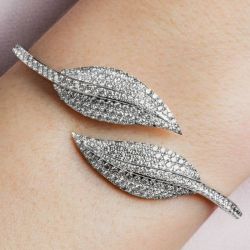 Leaf Design Round Cut White Sapphire Open Bracelet
