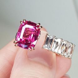 Rose Gold Cushion Cut Ruby Sapphire Open Engagement Ring