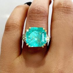 Fancy Golden Asscher Cut Green Sapphire Engagement Ring