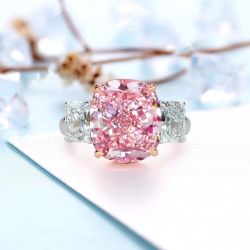 Two Tone Cushion Cut Pink Sapphire Engagement Ring