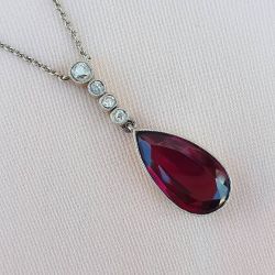 Pear & Round Cut Garnet Sapphire Pendant Necklace