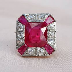 Unique Design Halo Asscher Cut Ruby Sapphire Engagement Ring