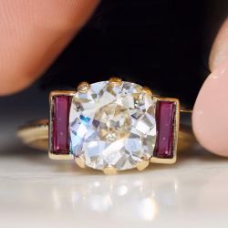 Gold Cushion Cut White Sapphire Engagement Ring