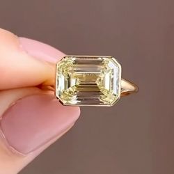 Golden Emerald Cut Yellow Sapphire Engagement Ring