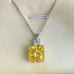 Two Tone Radiant Cut Yellow Sapphire Pendant Necklace