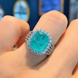 Luxury Halo Cushion Cut Blue Sapphire Engagement Ring