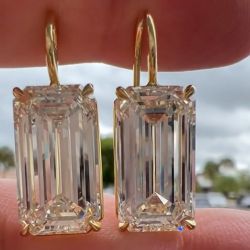 Golden Emerald Cut White Sapphire Drop Earrings