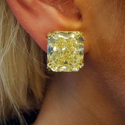 Golden Radiant Cut Yellow Sapphire Stud Earrings