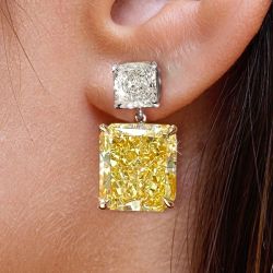 Two Tone Radiant Cut Yellow & White Sapphire Drop Earrings