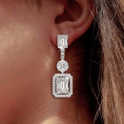 Luxury Baguette & Round Cut White Sapphire Drop Earrings