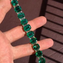 Classic Two Tone Emerald Cut Emerald  & White Sapphire Bracelet