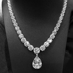 Classic Pear & Round Cut White Sapphire Pendant Necklace For Women 