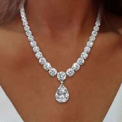 Classic Pear & Round Cut White Sapphire Pendant Necklace For Women 