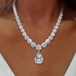 Classic Pear & Round Cut White Sapphire Pendant Necklace For Women 