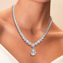 Classic Pear & Round Cut White Sapphire Pendant Necklace For Women 