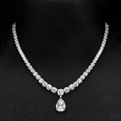 Classic Pear & Round Cut White Sapphire Pendant Necklace For Women 