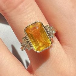 Golden Milgrain Emerald Cut Yellow Sapphire Engagement Ring