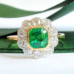 Two Tone Asscher & Round Cut Emerald Color Engagement Ring
