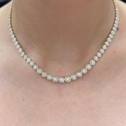 Bezel Bold Golden Round Cut White Sapphire Tennis Necklace For Women