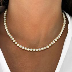 Bezel Bold Golden Round Cut White Sapphire Tennis Necklace For Women