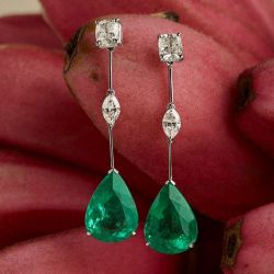Pear & Marquise Cut White & Emerald Color Drop Earrings