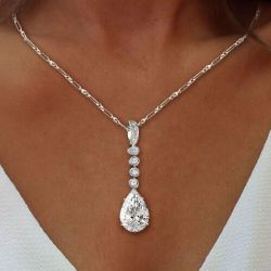 Classic Pear & Round Cut White Sapphire Pendant Necklace