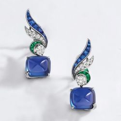 Fancy Cushion Cut Blue & White Sapphire Drop Earrings