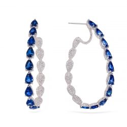Ceylon Pear Cut & Pave Setting Blue Sapphire Hoop Earrings