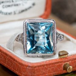 Vintage Aquamarine Sapphire Radiant Cut Engagement Ring