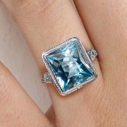 Vintage Aquamarine Sapphire Radiant Cut Engagement Ring