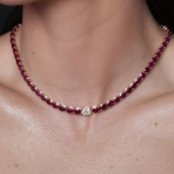 Vintage Oval Cut Ruby & White Sapphire Tennis Necklace