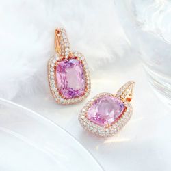 Elegant Rose Gold Radiant Cut Pink Sapphire Drop Earrings