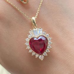 Golden Art Deco Heart Cut Sapphire Pendant Necklace