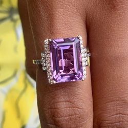 Gorgeous Emerald Cut Purple & White Sapphire Engagement Ring