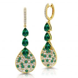 Fancy Golden Pear Cut Emerald Color Drop Earrings