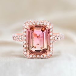 Rose Gold Emerald Cut Bi-Colour Tourmaline Engagement Ring For Women