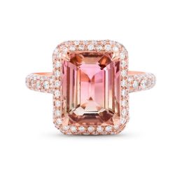 Rose Gold Emerald Cut Bi-Colour Tourmaline Engagement Ring