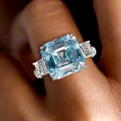 Three Stone Asscher Cut Aquamarine Sapphire Engagement Ring