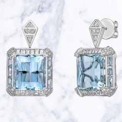 Art Deco Aquamarines Sapphire Radiant Cut Drop Earrings