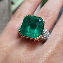 Vintage Two Tone Asscher Cut Emerald Color Engagement Ring