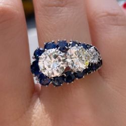 Unique Design Round Cut Blue & White Sapphire Ring