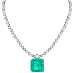 Classic Asscher Cut Emerald Sapphire Pendant Necklace 