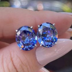 Classic Oval Cut Blue Sapphire Stud Earrings