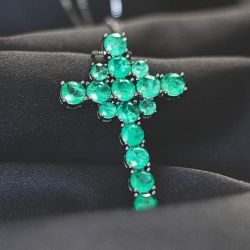 Crucifix Design Round Cut Emerald Color Black Plated Necklace