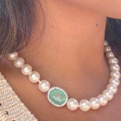Elegant Oval Cut Pearl & Blue Sapphire Tennis Necklace