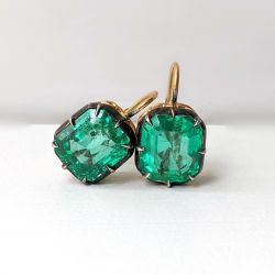  Two Tone Solitaire Emerald Cut Drop Earrings