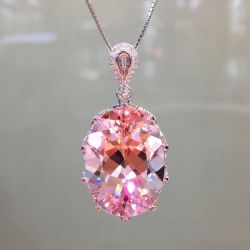 Brilliant Oval Cut Pink Sapphire Pendant Necklace