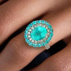 Fancy Double Halo Oval Cut Sky Blue Sapphire Engagement Ring